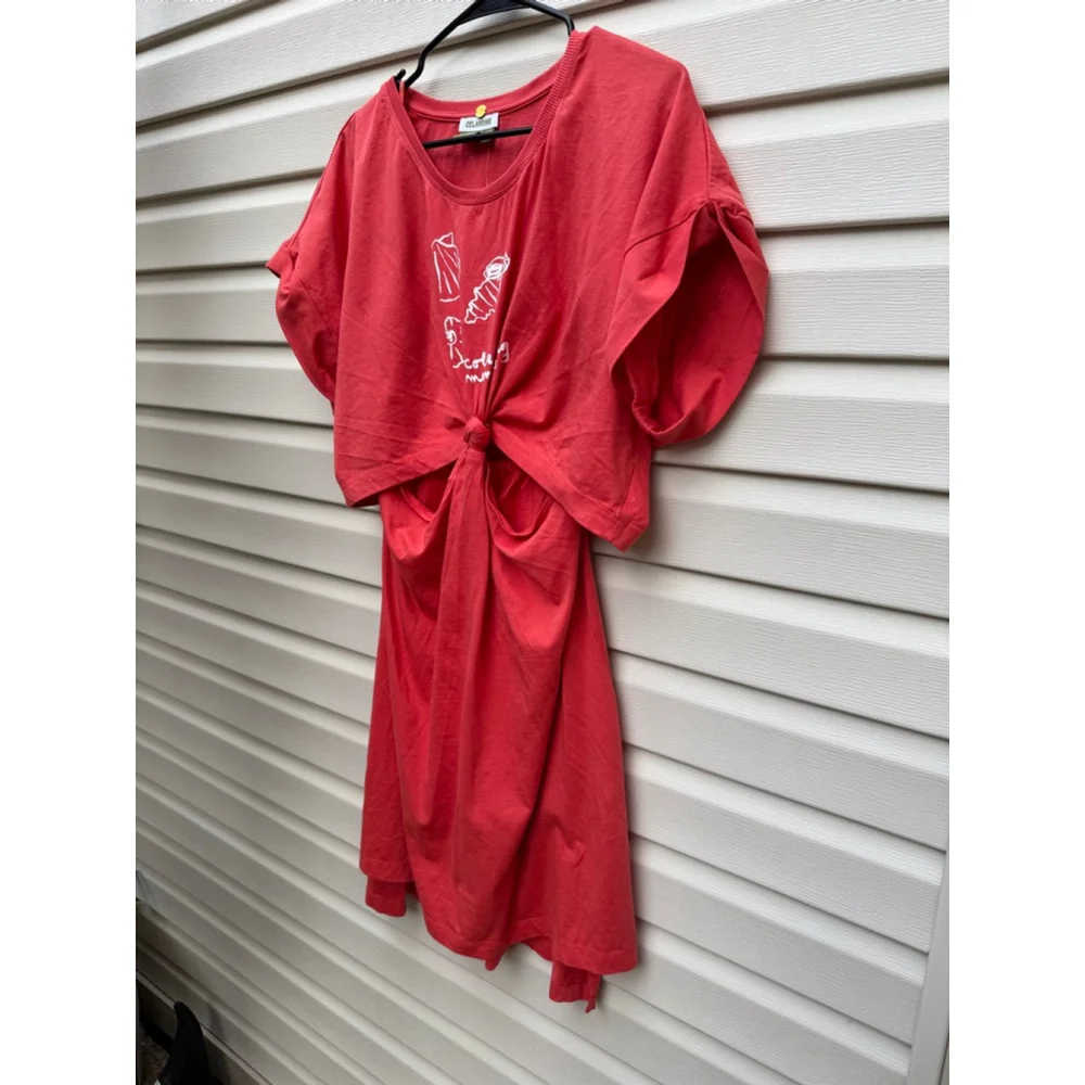 Knot-Front Orange Midi Dress with Cutout - Picture 5 of 14